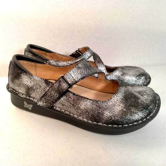 Alegria Mary Jane Shoes Women 41W US 10.5/11 Silver Metallic Strap Comfort - Picture 2 of 16